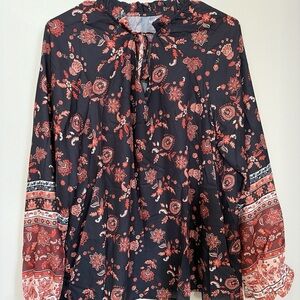 Cupshe Black Blouse with Red Paisley Floral Print